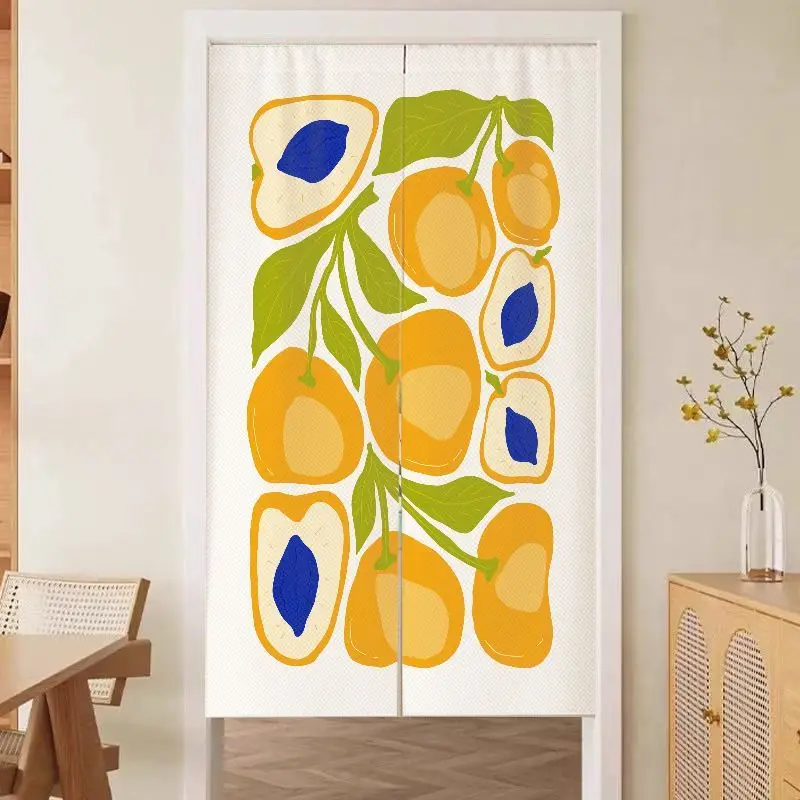 VIKAMA Hand Drawn Fruit Noren Curtain Minimalist Fabric Kitchen Door Curtain Room Divider Ins Home Cafe Decor
