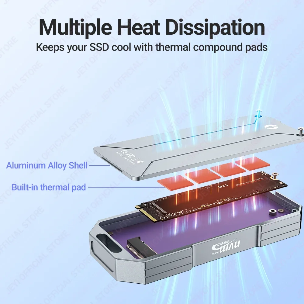 JEYI-Gabinete de Alumínio NVMe, Tipo C, USB 4.0, 2280, SSD Case, Compatível com Thunderbolt 4, USB 3.2, 3.1, 3, 40Gbps, M.2