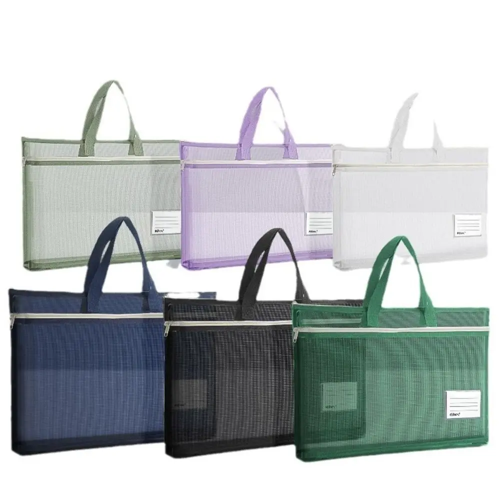 Pochette zippée en maille de nylon transparente A3, sac à documents transparent de grande capacité, sac à documents épaissi
