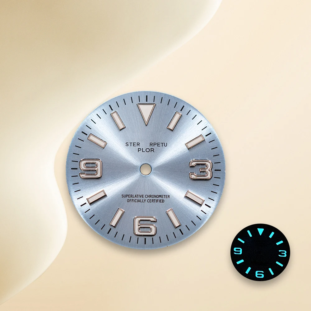 Cadran rayon de soleil NH35 avec Logo S, 28.5mm, 369, pour mouvement NH35/NH36/4R/7S, bleu glace, lumineux, accessoires de montre