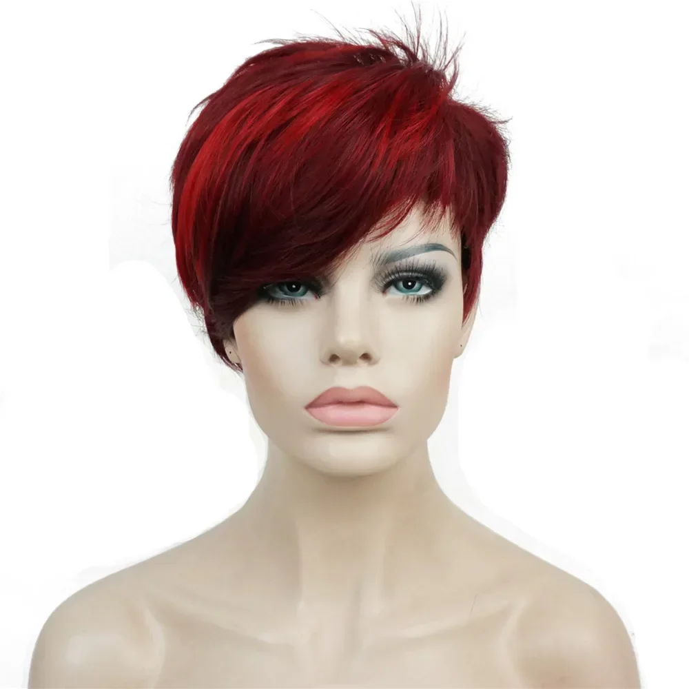 StrongBeauty Women\'s Red Short wig Pixie Cut Synthetic Capless Wigs Natural