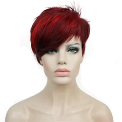 Strong beauty-perruque courte rouge pour femmes, coupe Pixie, perruque synthétique sans cape, naturelle