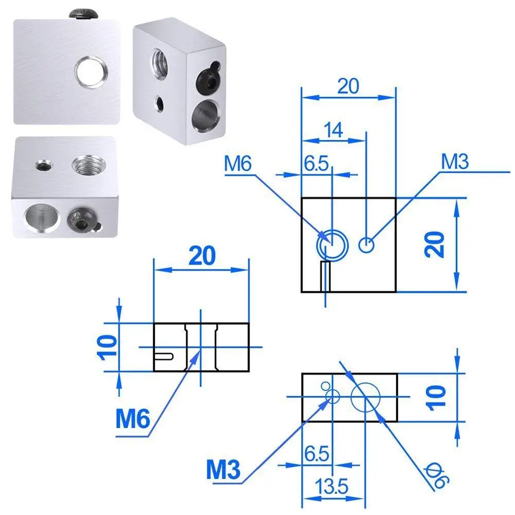3D Printer MK8/MK7 Extruder Nozzles Kit for 0.4mm Brass Extruder Nozzle Print Head 30mm Length Throat Tube Heater Blocks Hotend