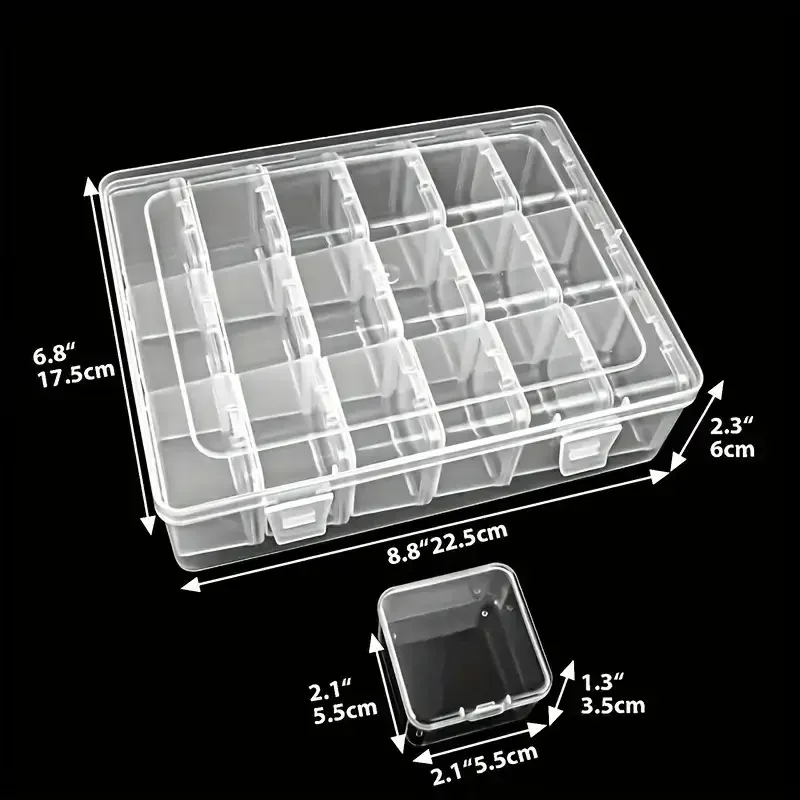 18-bin heavy-duty transparent plastic storage box set with lid - large capacity stackable organizer box, with labeled compartmen