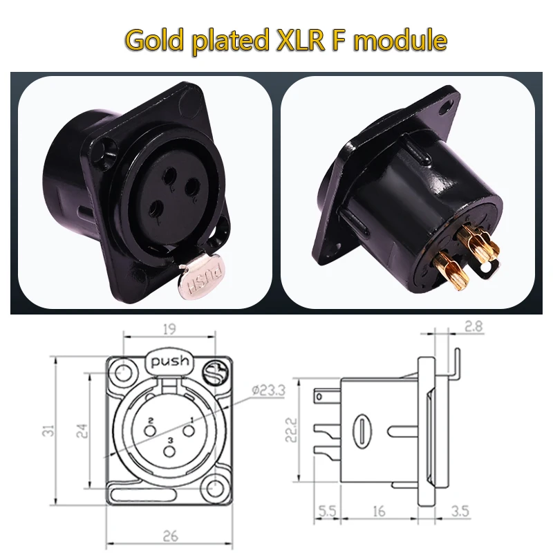 SOYIRI  XLR Male and female socket speaker F seat module waterproof dust-proof gold-plated XLR F seat information panel socket