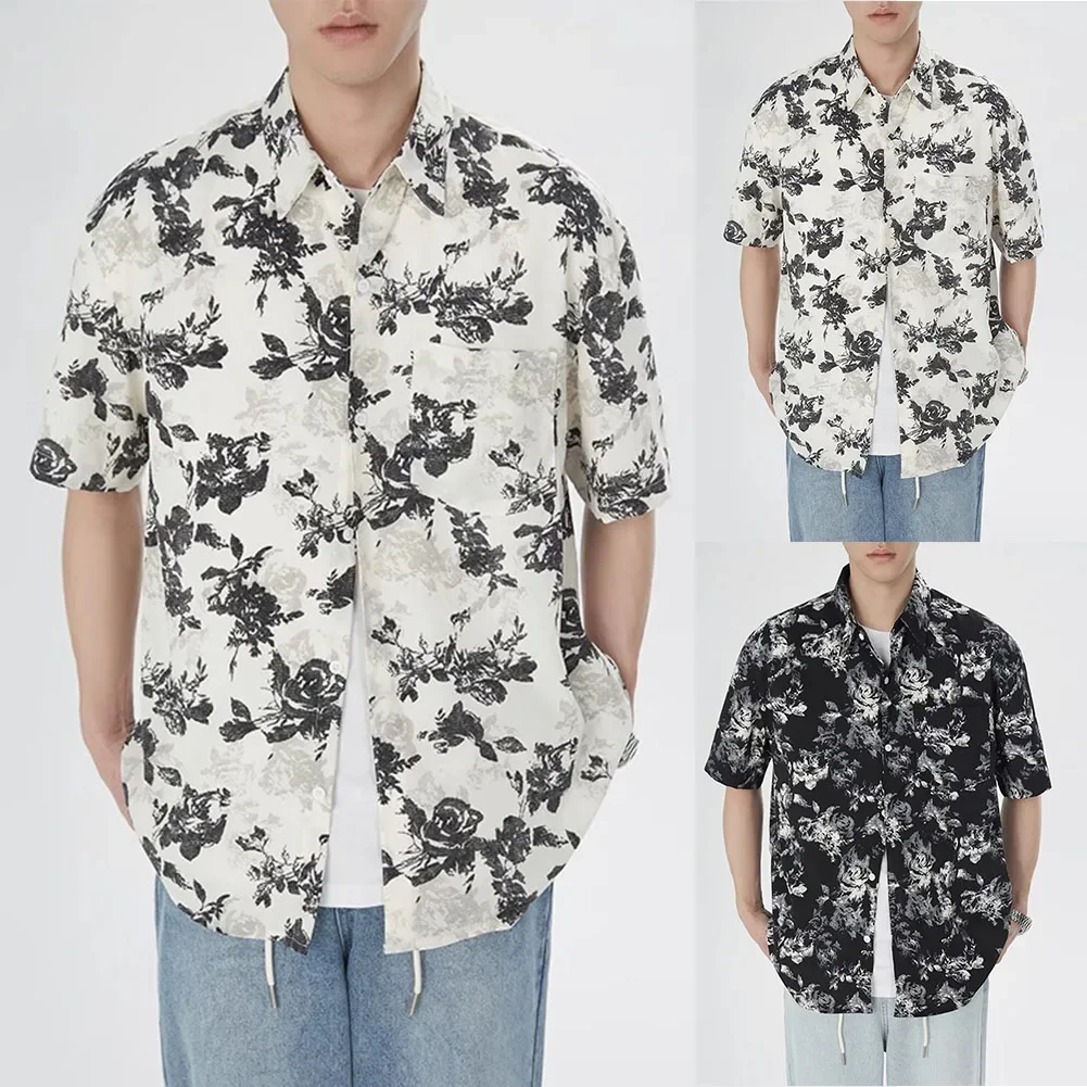 Beach Vacation L Men Beach Shirt Loose Fit Summer Shirt For Men Printed Shirt Printed Short Sleeve 95 Polyester