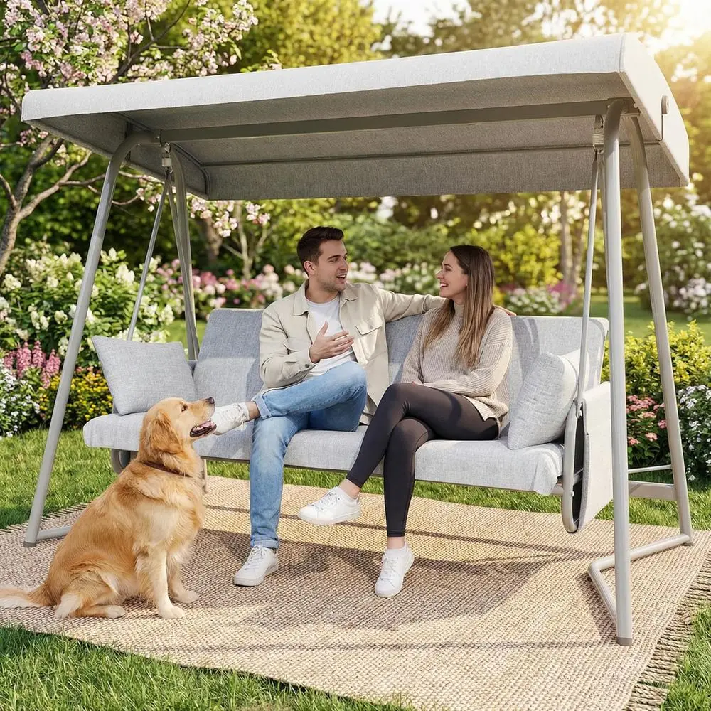 

3-4 Seat Outdoor Porch Swing with Adjustable Patio Swing Bed with Stand Large Swing Glider Bench Chair Outside 800 lbs with Remo