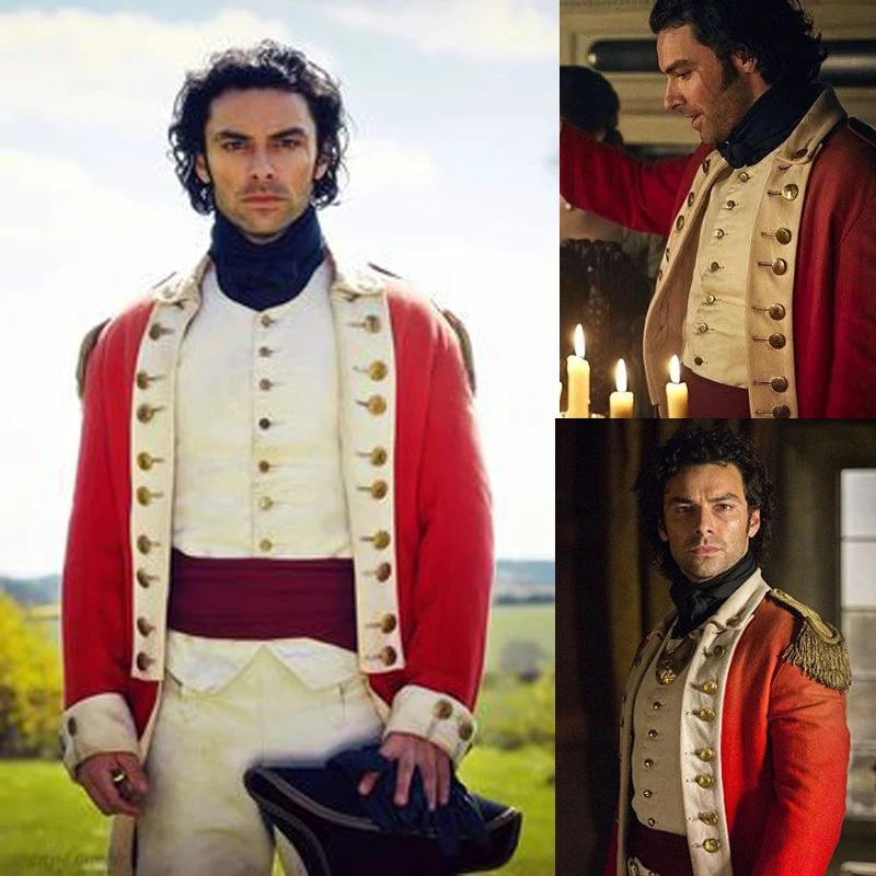 Cosplaydiy Captain Ross Poldark Costume British Soldiers Mens Suit BBC Poldark Cosplay Red officer uniforms Historical Outfits