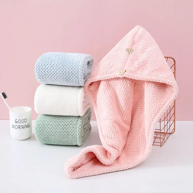 Class a Solid Pineapple Dry Hair Caps Double-Layer Thickened Velvet Coral Hair Towel Super Soft Non-shedding Absorbent Headscarf