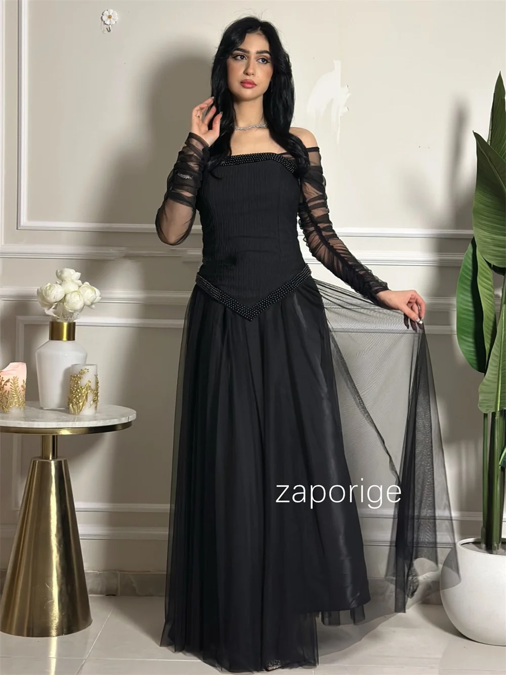 Customized Matching Chiffon Pleat Sequined A-line Off-the-shoulder Long Evening Dresses Luxury 2025 Pastrol