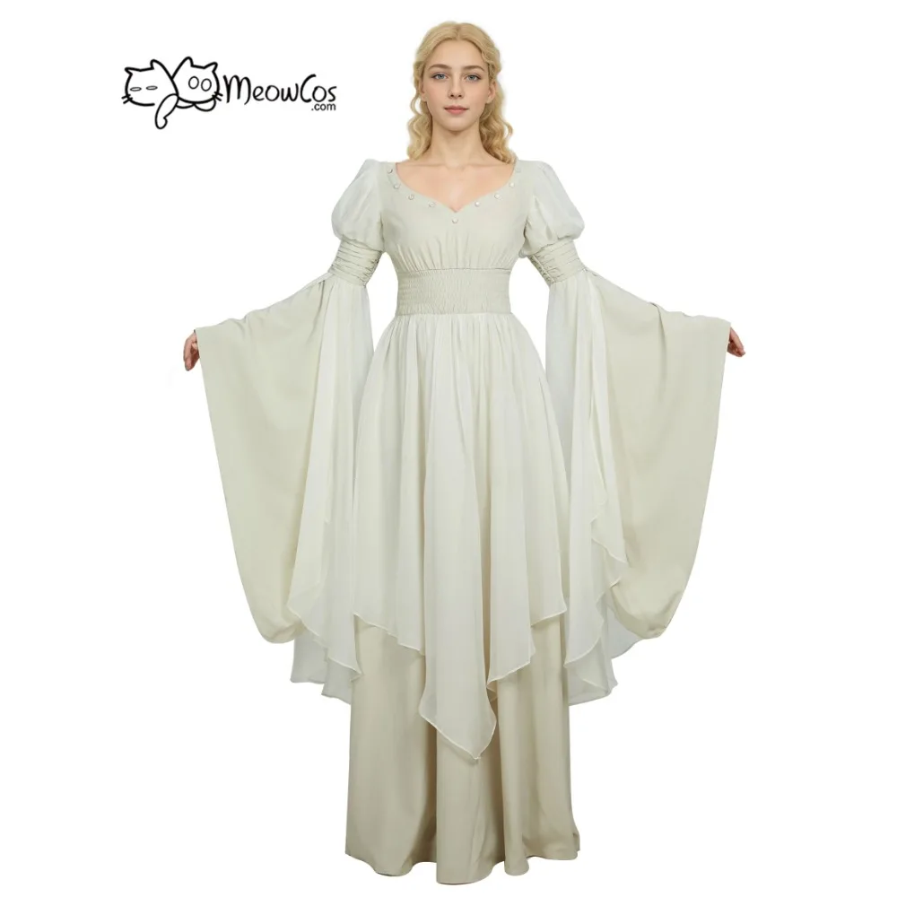 DAIZBELLA Women Women's Medieval Renaissance Costume Fairy Elf Wide Sleeve Cinched Waist Dress