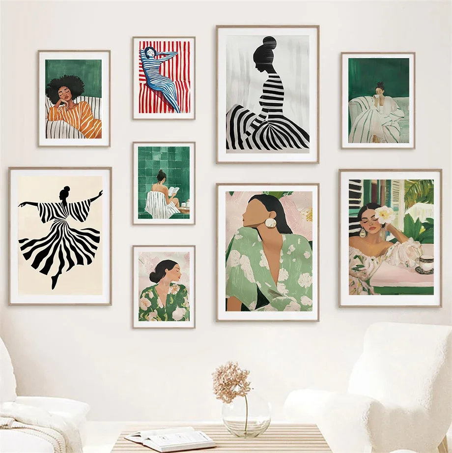 Multiple sizes 1pc frameless Canvas Painting,Abstract Dancer Wall Art Modern Women Minimalist Portrait Art Fashion Wall Art Canv