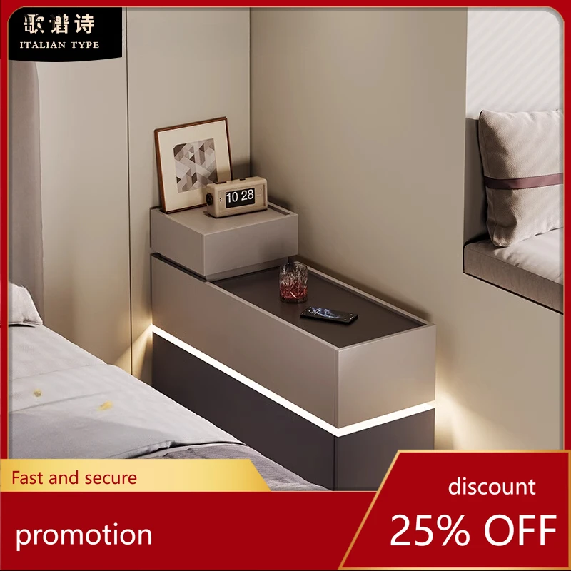 

HT ultra-narrow bedside table, bedroom bedside table, crevice cabinet, drawer cabinet with lamp, light luxury and high-end sense