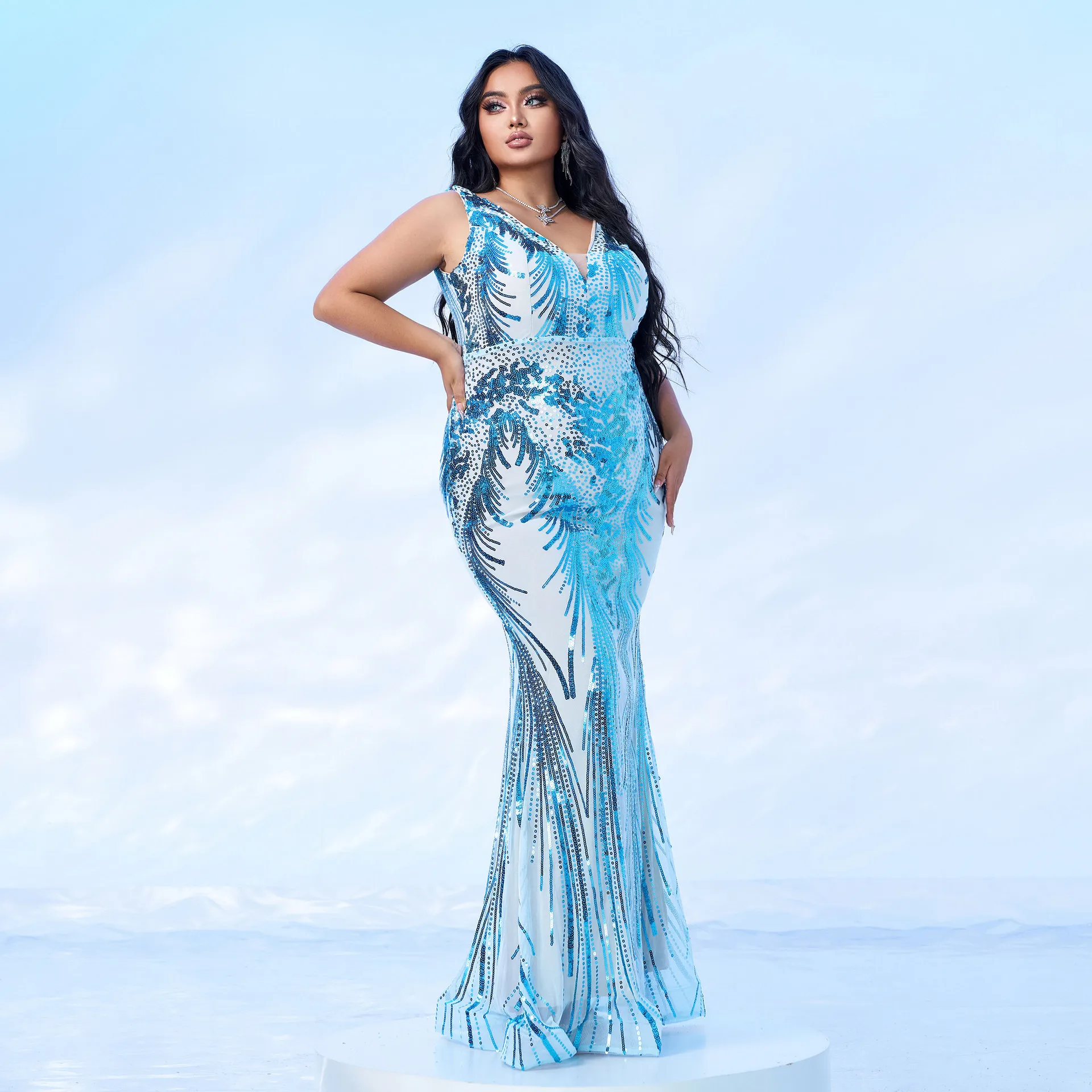 

Evening Long Dr V-Ne Sparkling Sequins Maxi Skirt High Waist Street Sle Women's plus Size Clothing Chinese Manufacturer