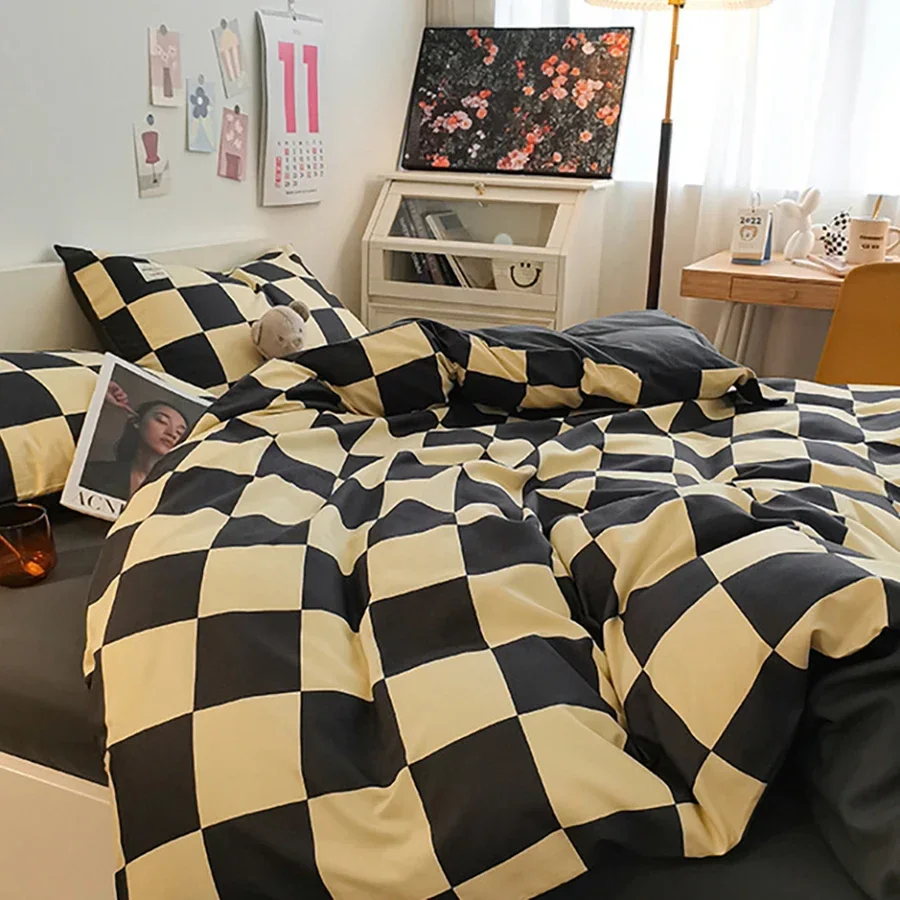 Grid Double-sided Cotton Quilt Bedding Set Four Piece Set Thickened Pure Cotton Multi Specification Duvet Cover Bedding Set