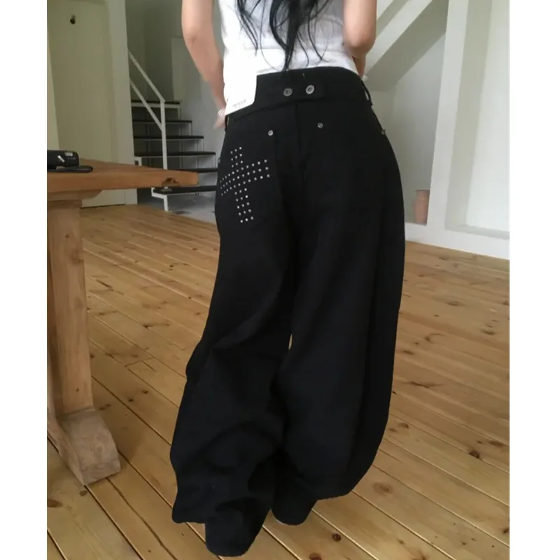 

High Waist Casual Wide Leg Jeans Knife Shape Casual Long Pants Ironed Nail Ladies Jeans Comfortable Cotton Denim Casual Wear