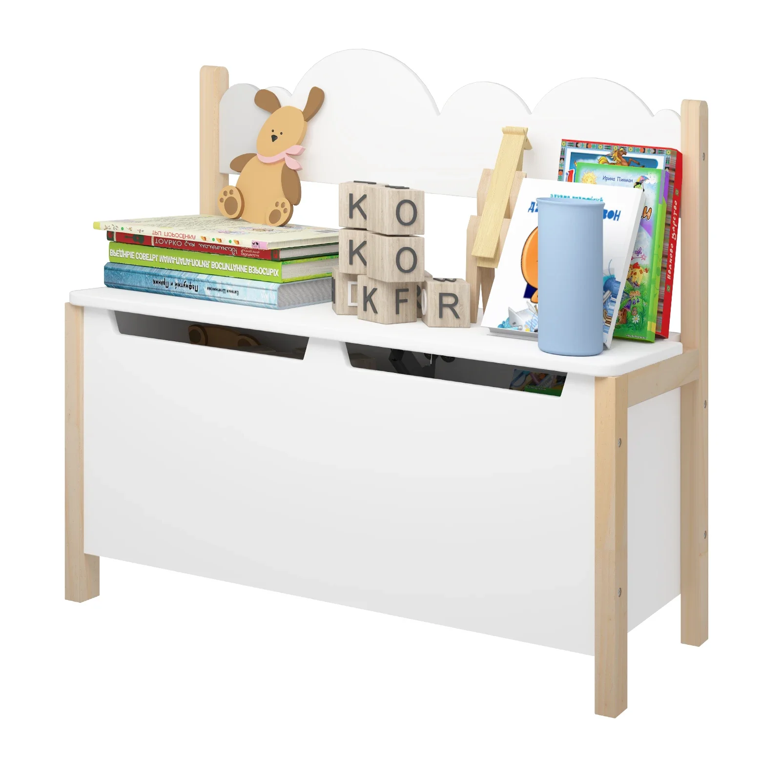 Children's Bench with Backrest 60x25.5x55cm Storage Space Toy Box for Seat Storage Chest Bench Kids Baby Kindergarten Stool