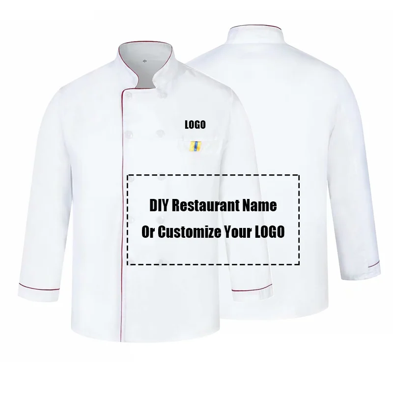 Personalizza LOGO fai-da-te stampa Chef uniforme cucina panetteria caffè servizio di ristorazione manica lunga traspirante cuoco indossare cameriere giacca tuta