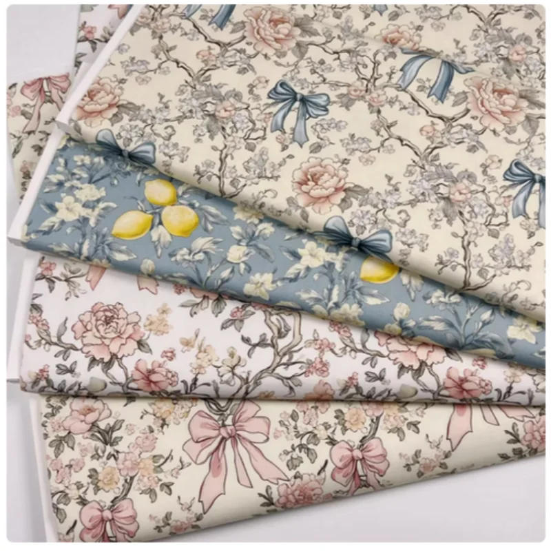 

Retro Romantic Bowknot Print Pure Cotton Plain Fabric, Handmade DIY Garment, Dress, Notebook Decoration Sewing Tissue, M49