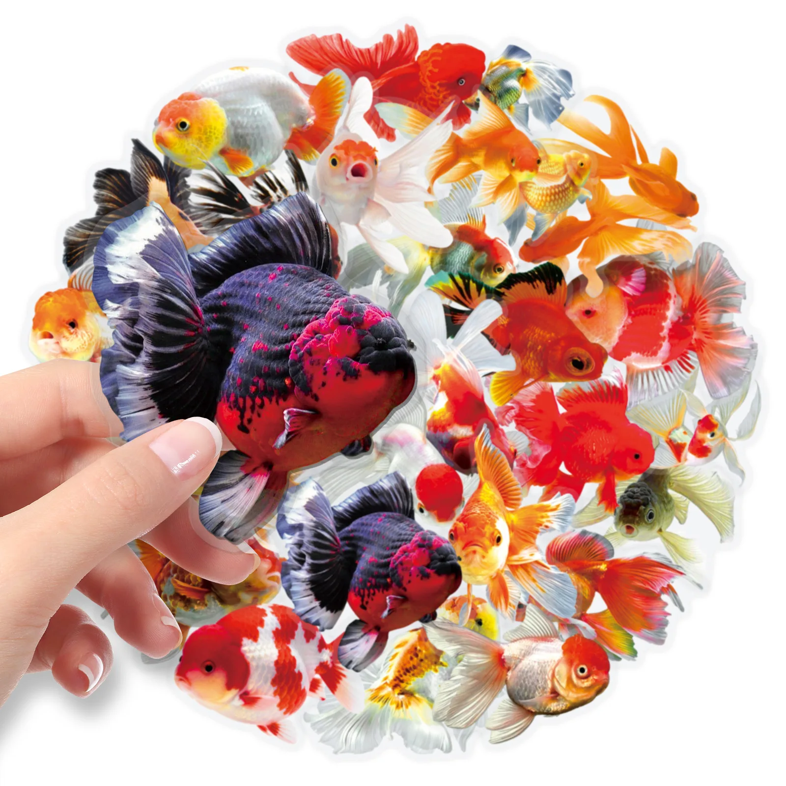 50 Pcs Goldfish PET Transparent Stickers Realistic Cute Waterproof Decorative Wall Journal Water Cup Earphone Stickers