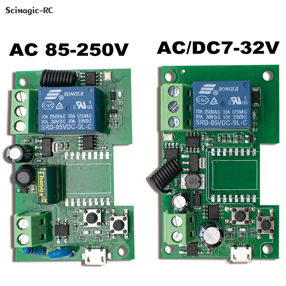 Garage Door Gate Universal 433MHz Receiver 1CH AC DC 12V 24V 220V Relay HCS301 HCS300 HCS200 Rolling Code Module Switch