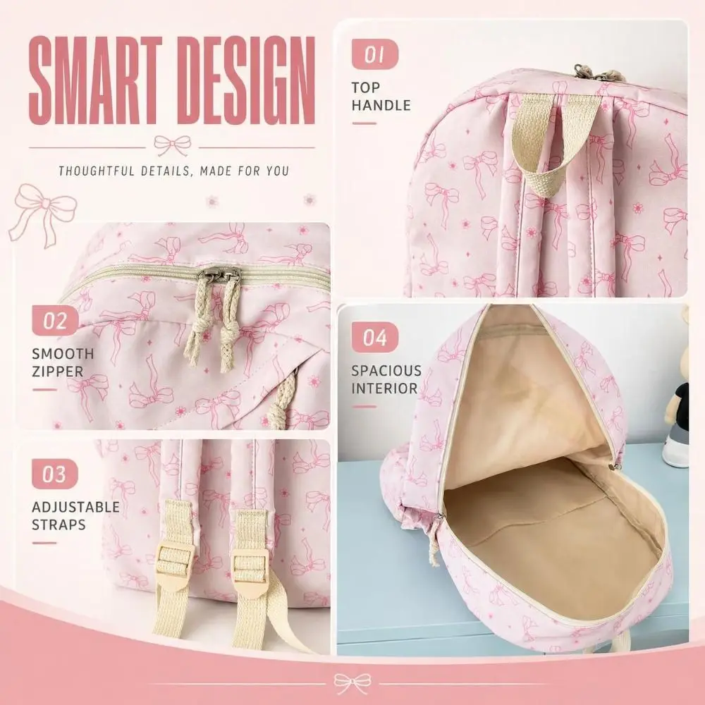 3PCS Bow Print Backpack,lunch Bag,Pencil Case Set Lightweight Spacious Schoolbag Set Waterproof Multicolor Student Rucksack Set