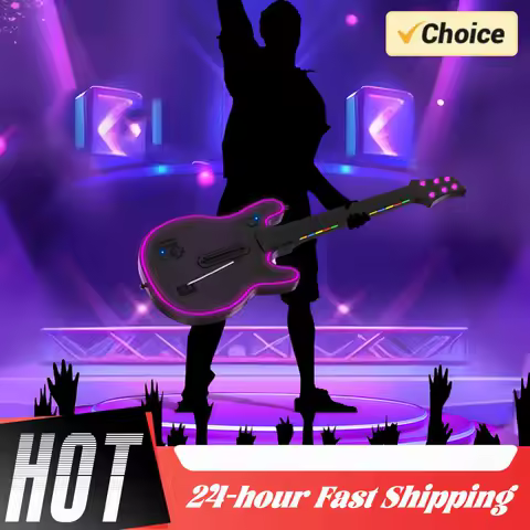Wireless Guitar Controller 2.4G Wireless Gaming Controller with Strap &amp; Wireless Dongle Guitar Handle for PS4 PS3 PC Guitar Hero