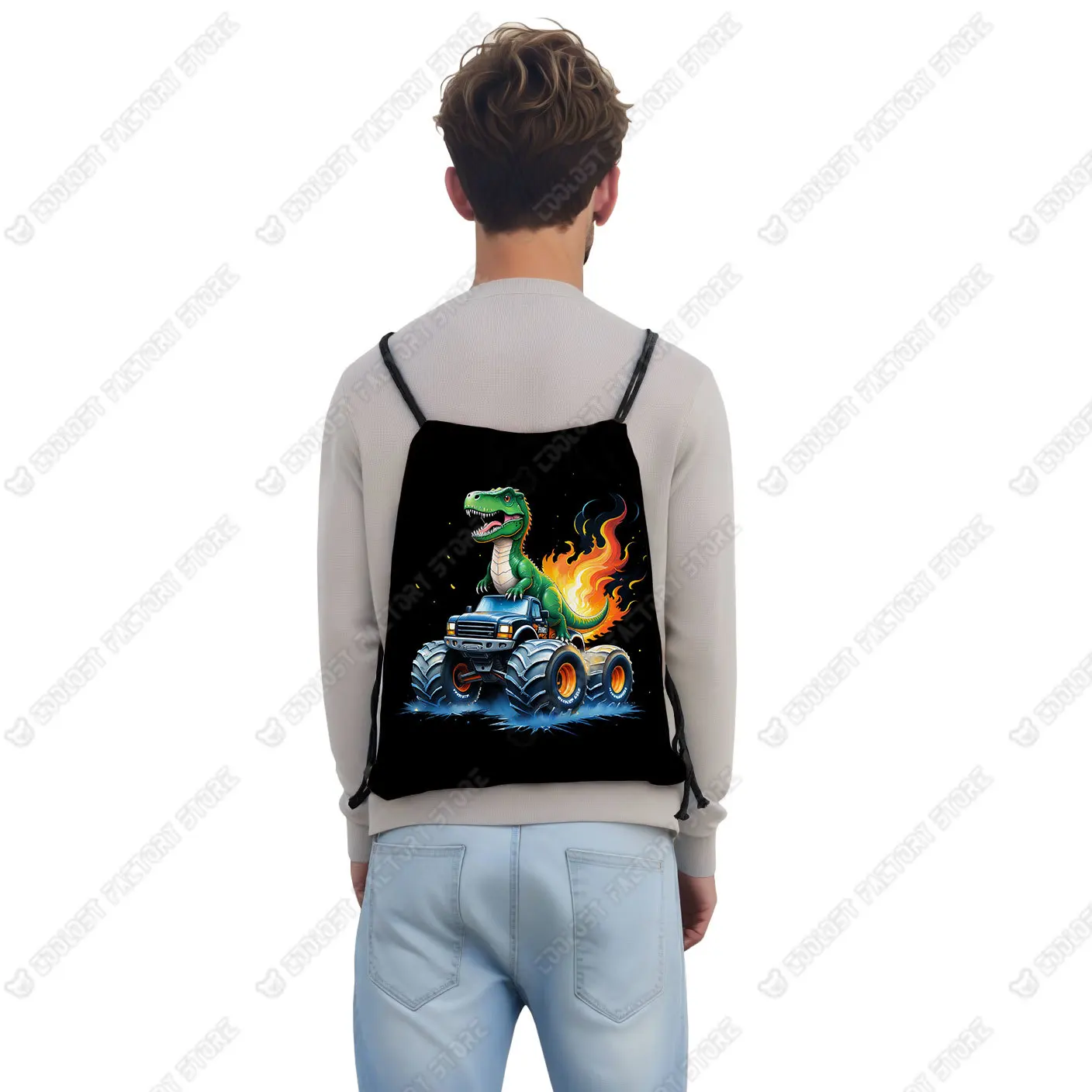 Dinosaur Truck Engineering Print Drawstring Bag for Travel Cartoon Gym Sport Backpacks Teenager Bookbag Day Bag Shoes Holder