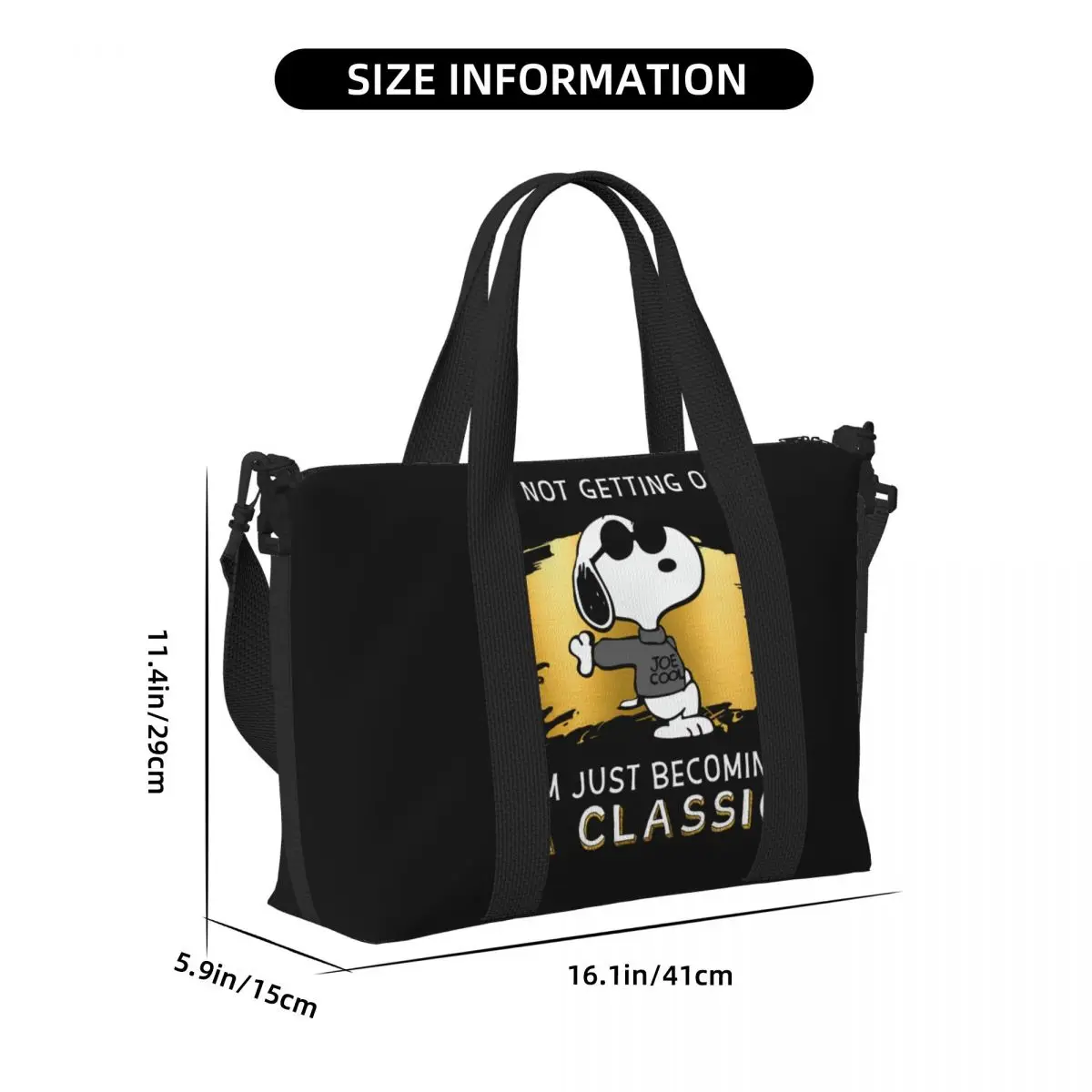 Custom S-Snoopys Beach Tote Bag for Women I\'m Not\' Getting Old I\'m Just Becoming Classic Large Compartment Gym Beach Travel Bags