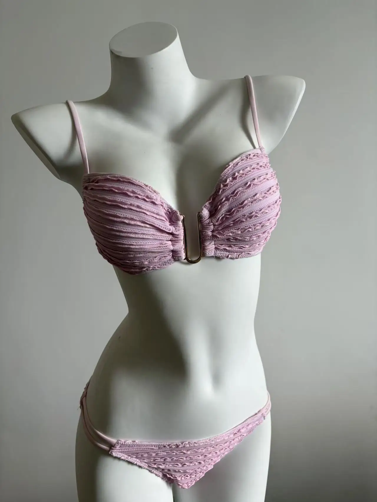 

Женский купальник с U-образным вырезом, морщинистый, женский купальник, комплект бикини из двух частей, купальный костюм с высоким вырезом, купальный костюм для плавания