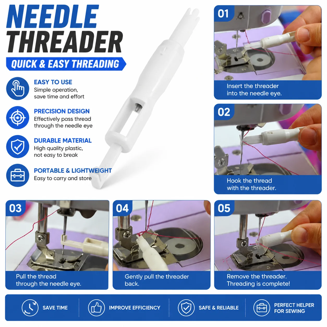 Sewing Machine Needle Threader Automatic Needle Inserter Tool Quick Threading Sewing Helper
