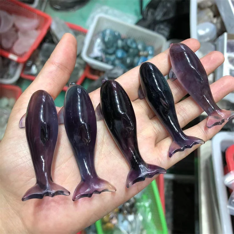 1pcs Colorful Fluorite Dolphin Natural Stones Quartz Carved Animals Healing Crystal Gemstones Crafts Reiki Decoration