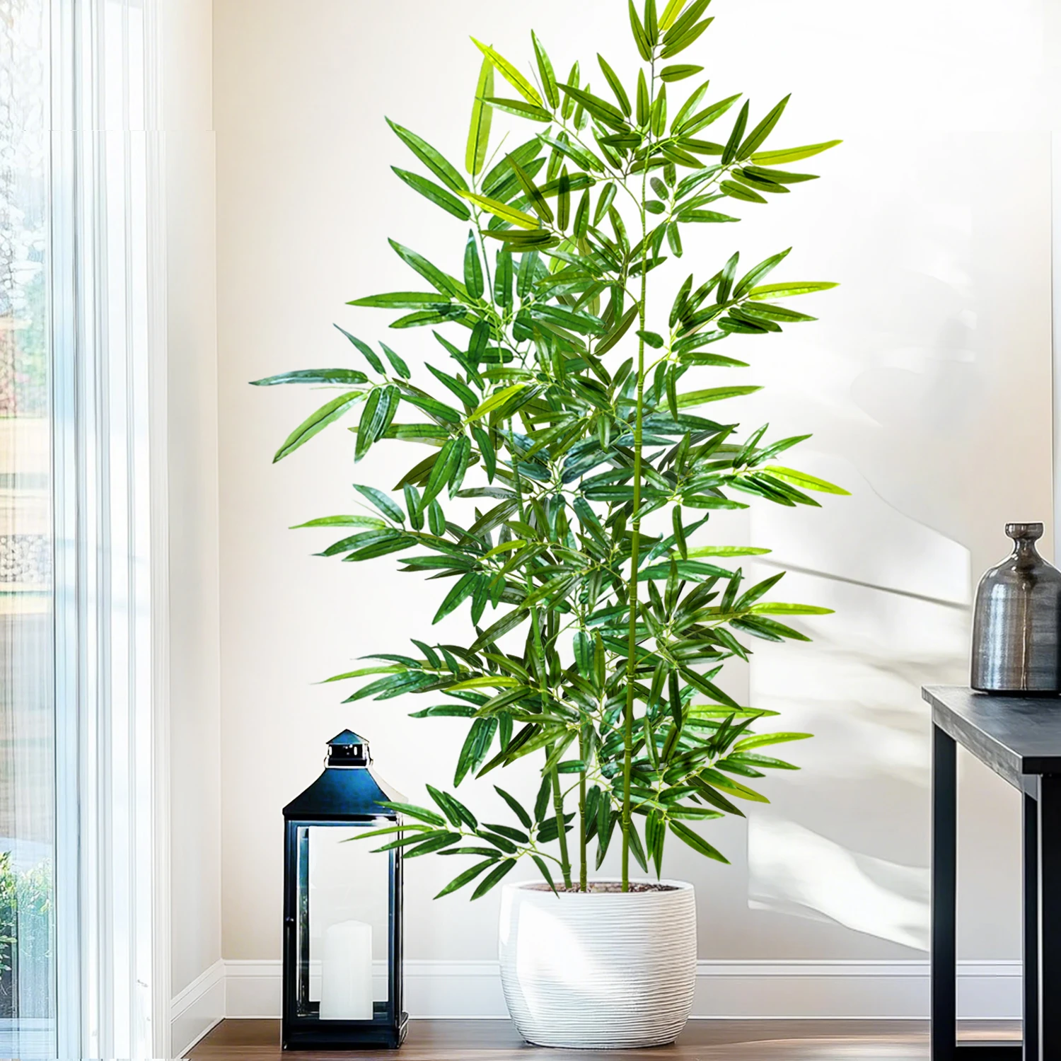 120-240cm/94.4in Artificial bamboo and monstera plants, fake palm trees, tall green plants, suitable for home, garden and room d - Detail 1