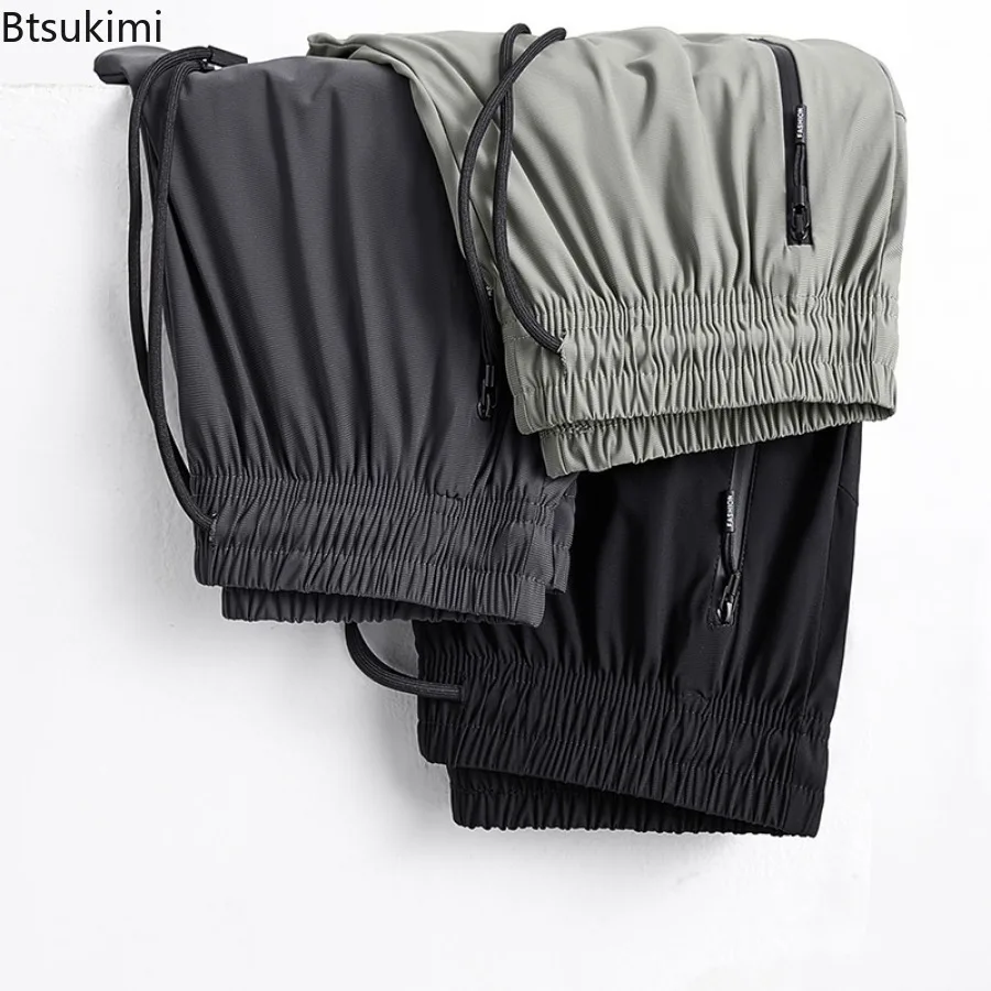Plus Size 8XL Men's Summer Ice Silk Pants Breathable Quick Dry Straight Sweatpants High Elastic Drawstring Casual Pants for Men
