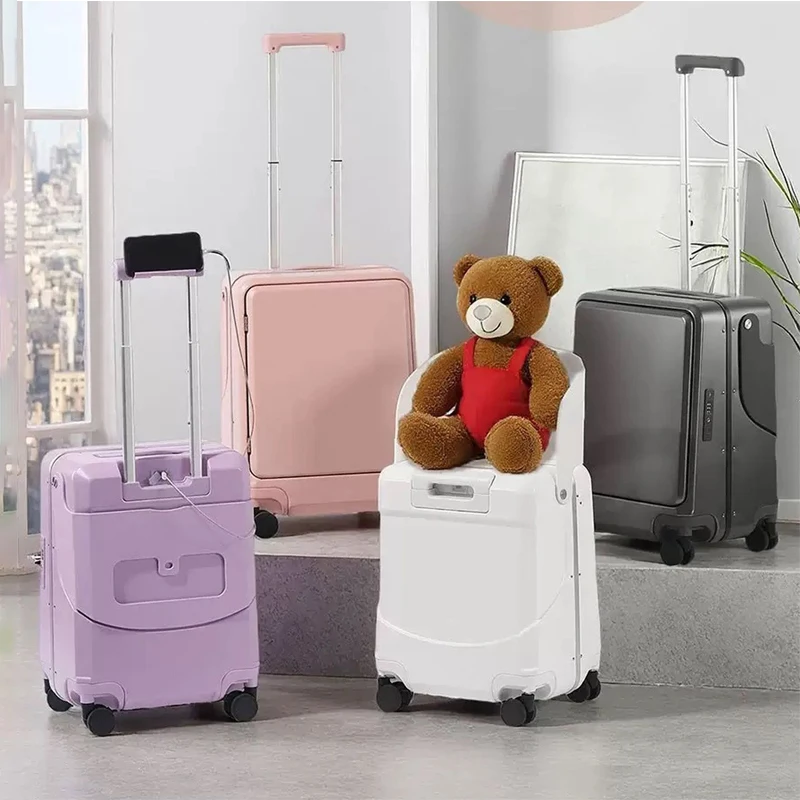 

2026 New Suitcase for Children Can Sit 18/20 inch Ride on Luggage Front Opening Sturdy Thickened Trip Cabin Suitcase