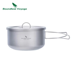 Boundless Voyage Titanium Pot with Lid Outdoor Camping Single Layer Bowl Lunch Box with Folding Handles Portable Pan