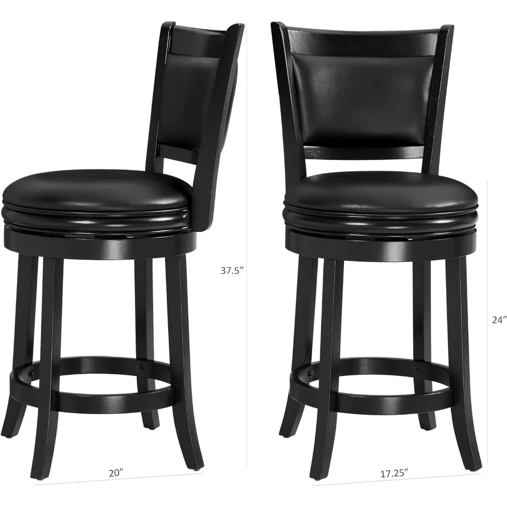 Swivel Counter Altura Barstool, assento preto, conjunto de 1, 24"