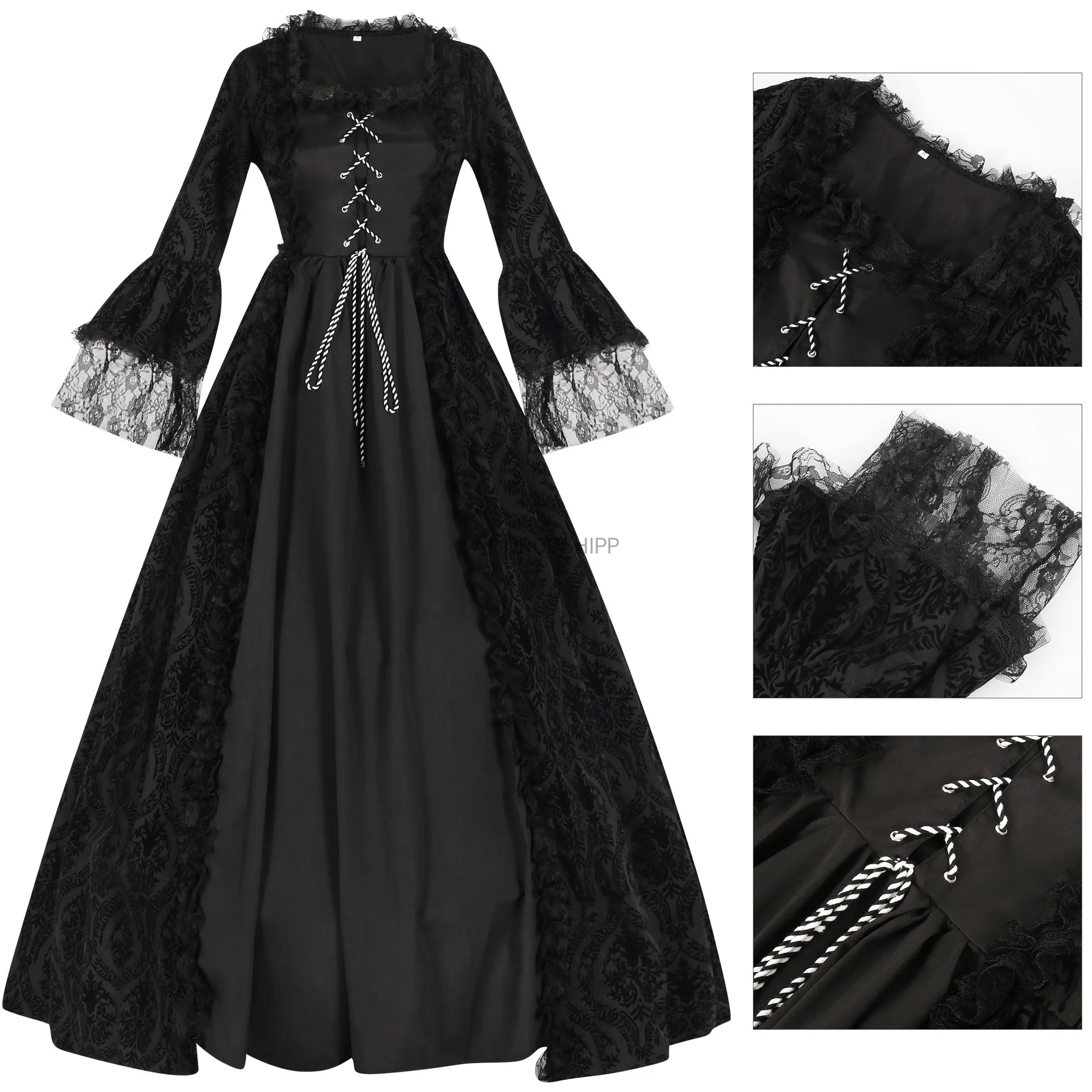 

Medieval Retro Punk Victorian Court Princess Black Dress Royal Lady Ball Dress Elegant Halloween Vampire Devil Gothic Costume