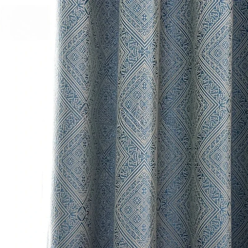 Luxury Ornate Pattern Thick Chenille Blackout Drape Curtains for Living Room Bedroom Dining