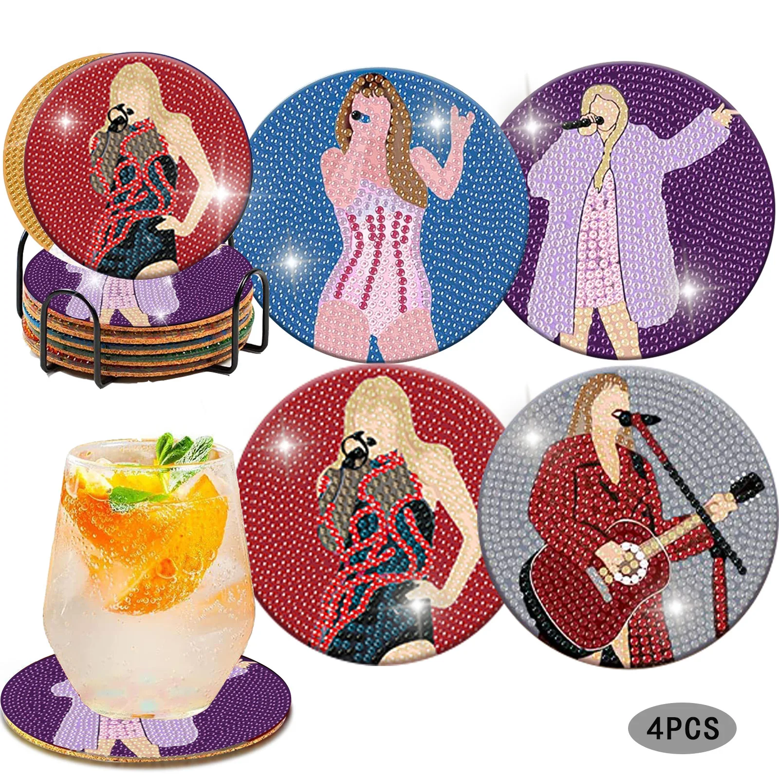 

MINISO New 5D DIY Diamond Painting Crystal Dot Diamond singer Home Coaster 8pcs Circular Insulation Pad Furniture Decorative Art
