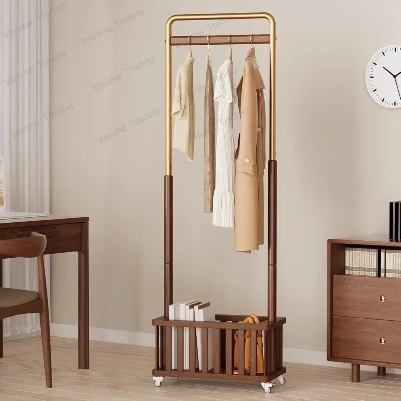 Shipping Solid Wood Coat Rack with Wheels Freestanding Clothing Rack Metal and Wood Garment Scarf Hanger for Entryway