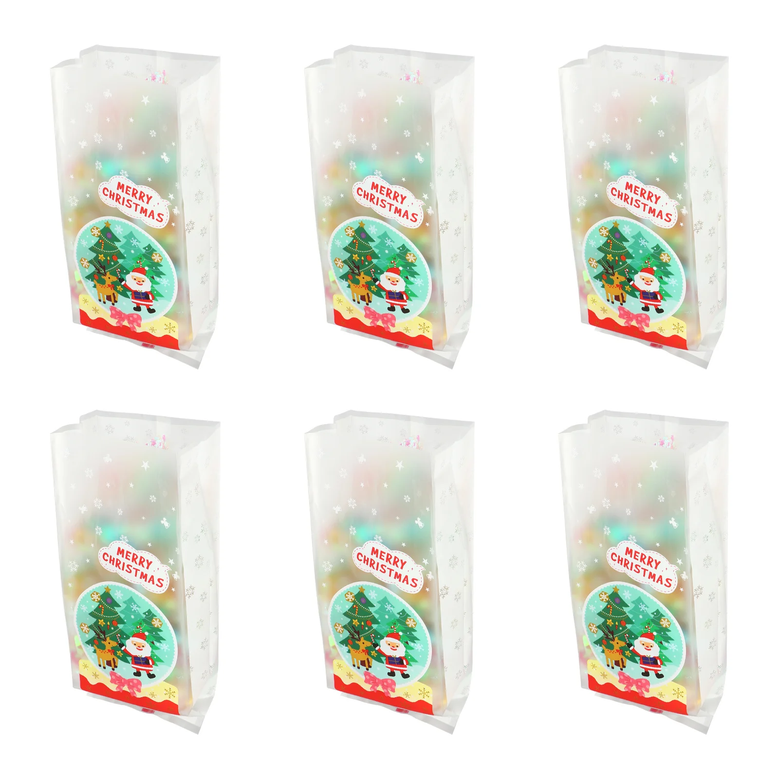 

50Pcs Xmas Snack Bags Sturdy Gift Packing Bags for Christmas Sweets Cookie Treats Candy Plastic Bag with Santa Elements
