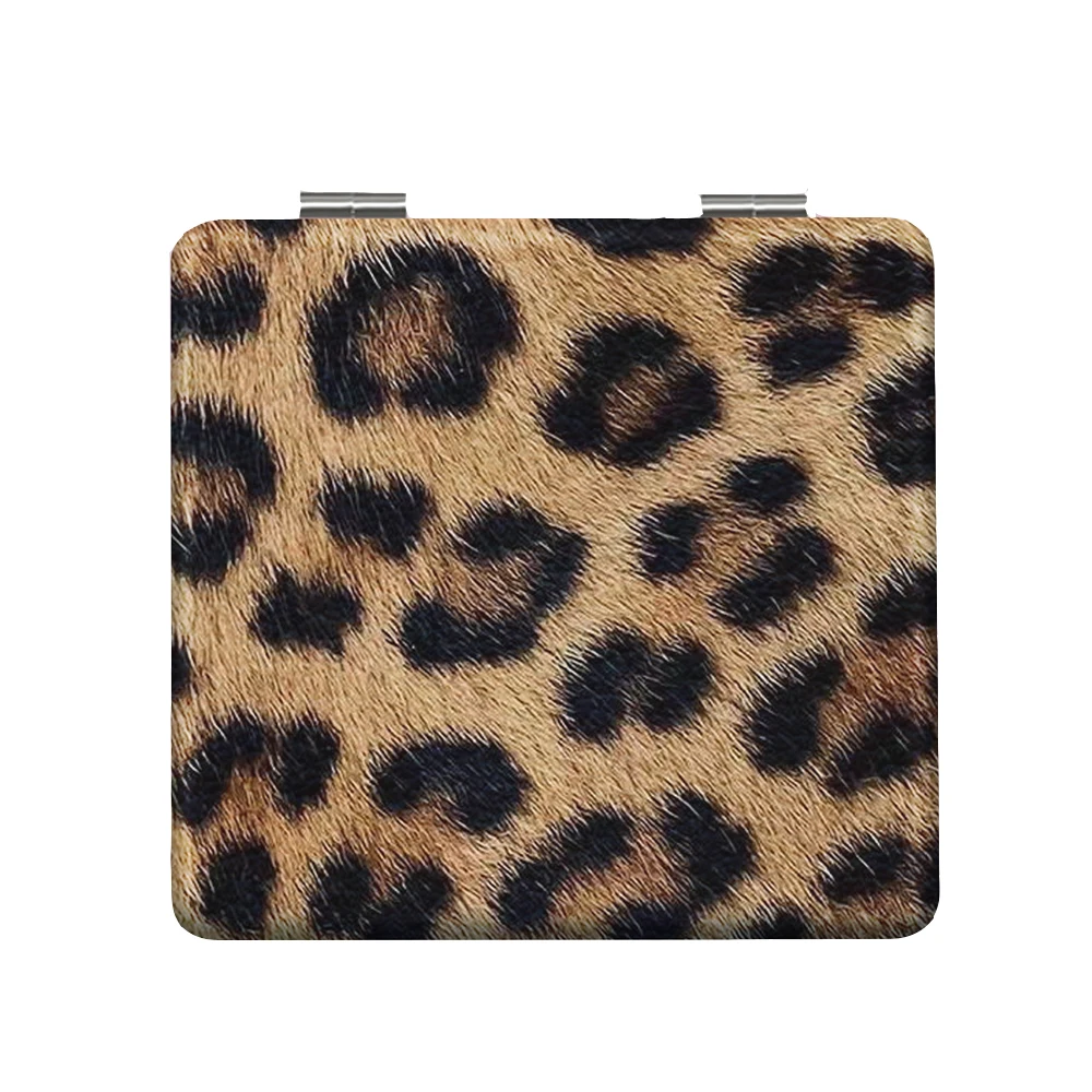 1pc Leopard Print Texture Makeup Mirror, Compact and Portable Folding Small Mirror, Travel Makeup Mirror, Plastic Frame Outside