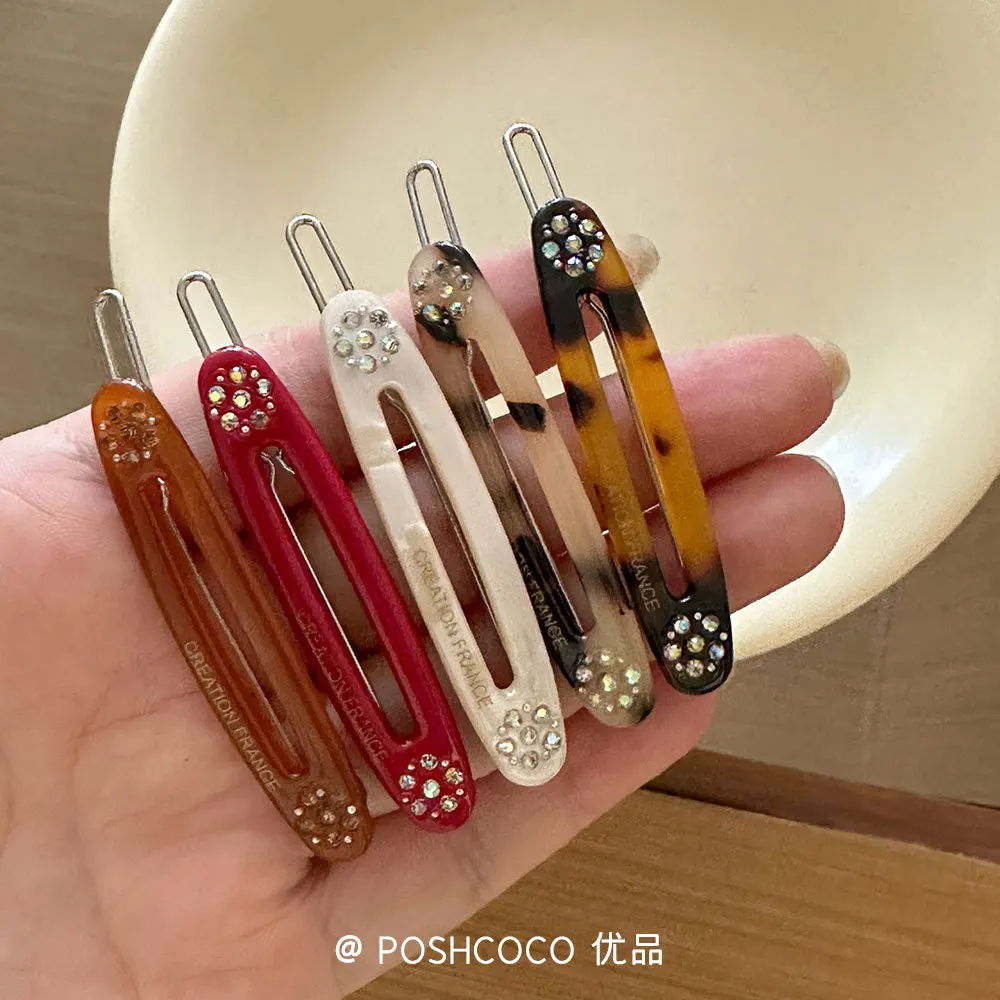 高級ヘアクリップ 1個 アセテート製 ゴールドアクセント クリスタルフラワーデザイン 滑り止め カエル留めクリップ