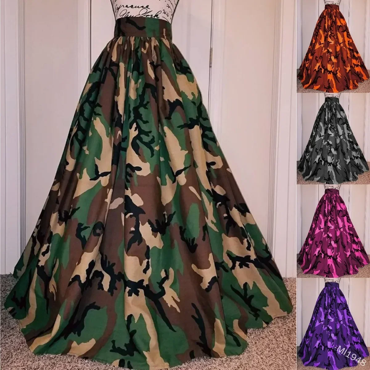 Camouflage Skirt Women Cosplay Spring Feminino Francais Anime Costume High Waist Long Maxi Ages Gothic Korean Vintage Skirts