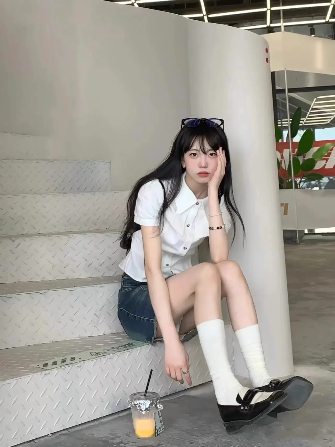 

Рубашки женские из поплина в полоску с коротким рукавом, облегающие рубашки для книжного магазина, блузка в консервативном стиле, литературная студенческая классическая сборка колледжа