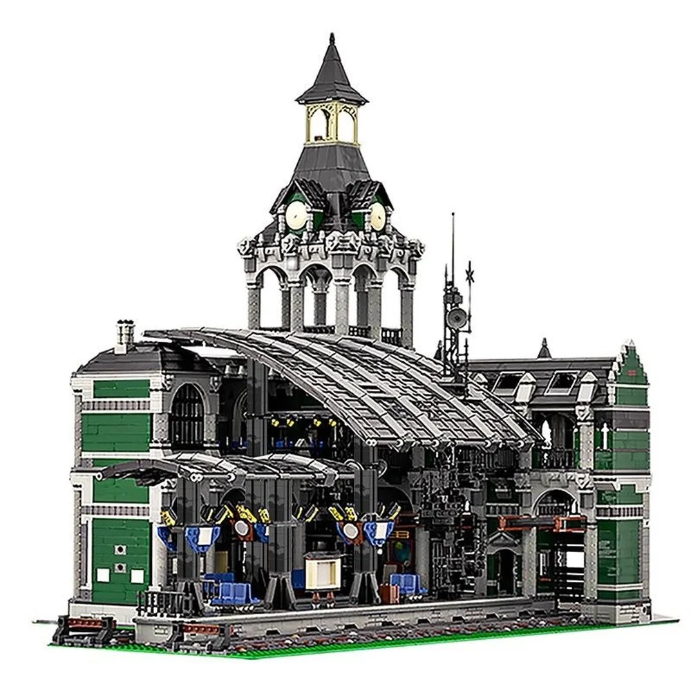 

MOC Train Station Building Blocks City Street Scen Modular Construction Block Model MOC-37719 Bricks Bulk Model Toy Child Gift