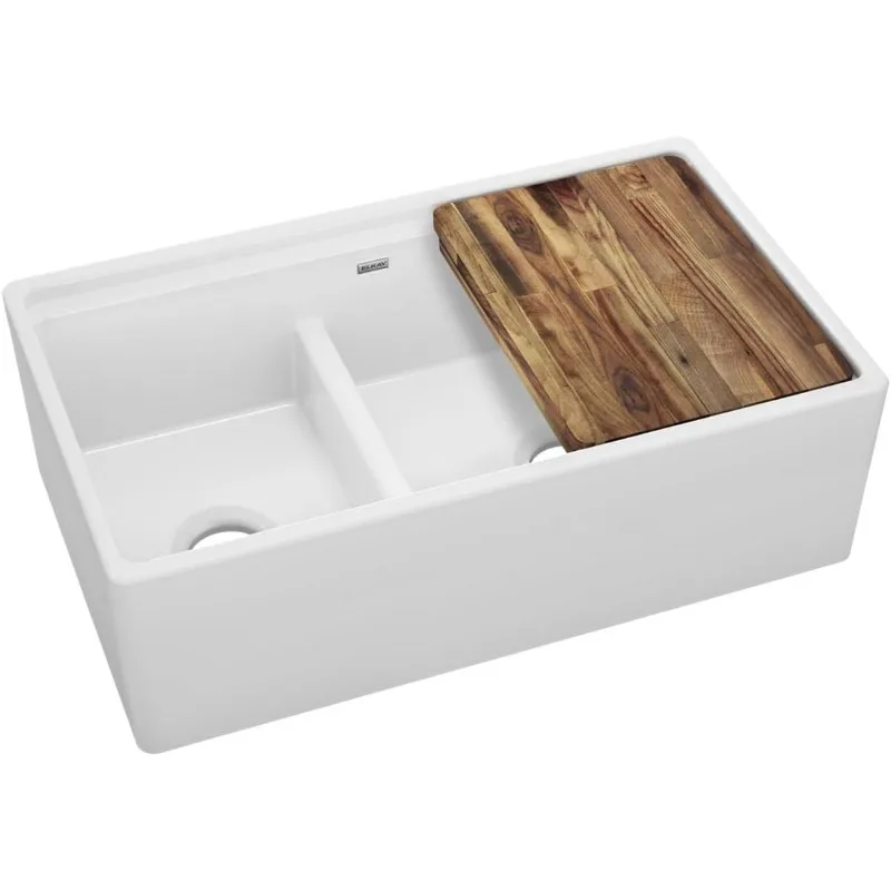 

SWUF3320WH Раковина фермерского дома с двойной чашей Fireclay 60/40 и Aqua Divide, белая