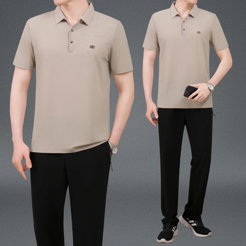 

Мужская футболка с коротким рукавом, дышащая, быстросохнущая, модная, с отложным воротником, для папы, летняя новинка