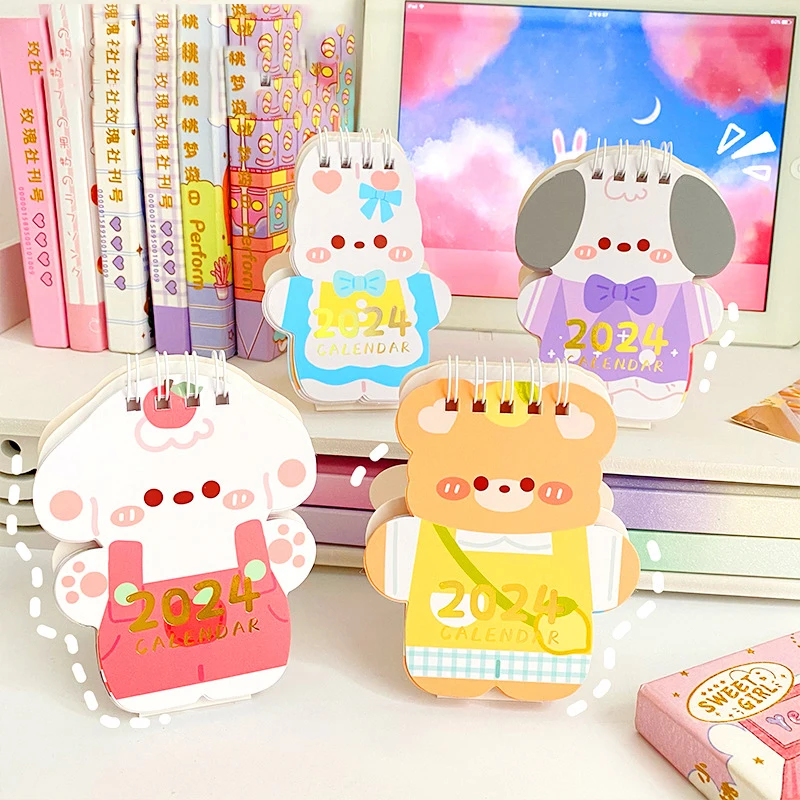 ミニデスクトップノートカレンダー、かわいい漫画、繊細、更新、本、オフィス、学用品、アクセサリー、1個、2024